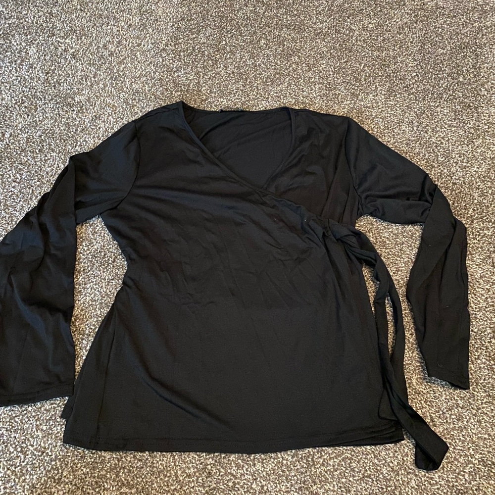 Black long sleeve wrap blouse